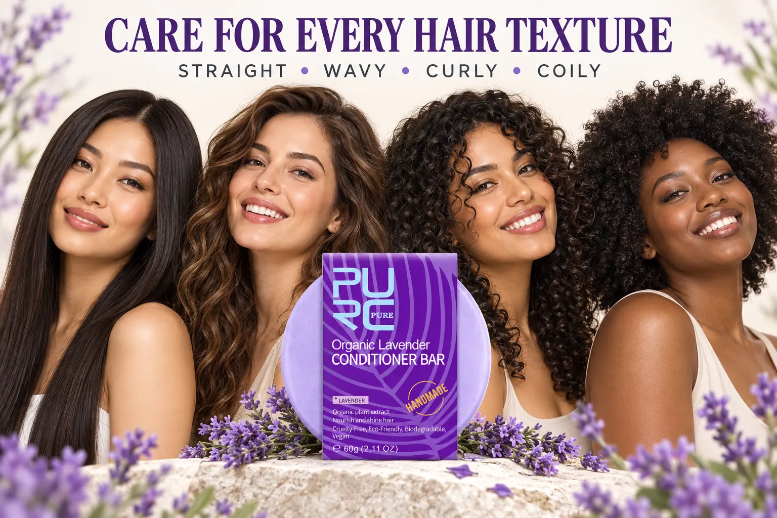 PURC Lavender Conditioner Bar care for straight wavy curly and coily hair