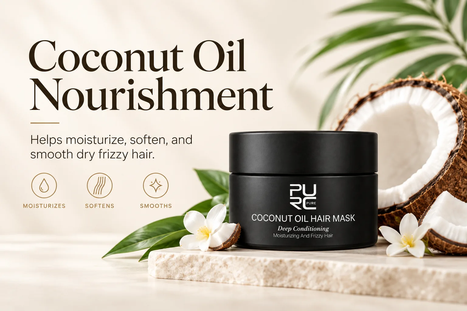 Coconut oil nourishment benefits of PURC Hair Mask for dry frizzy hair