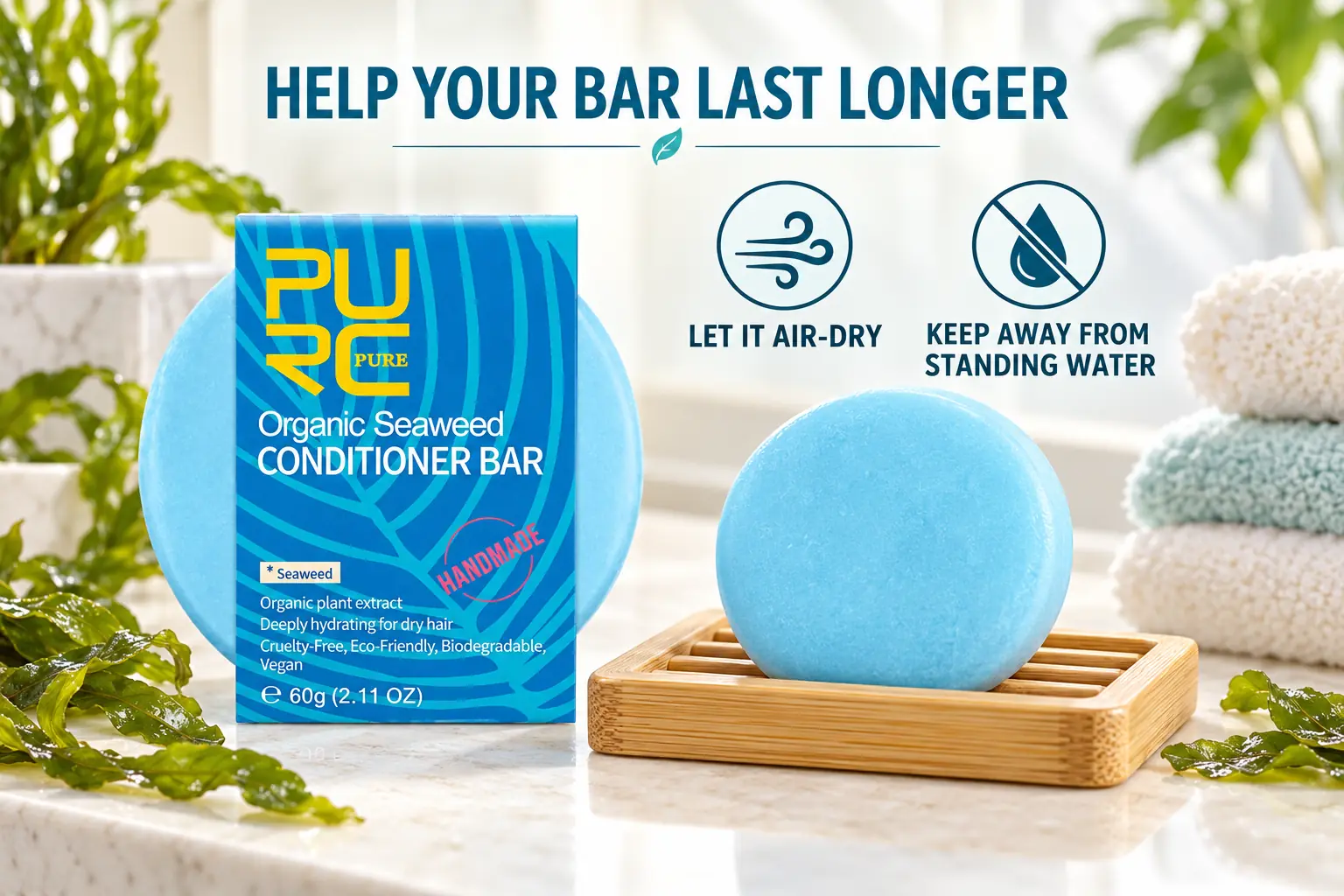 How to air-dry PURC Bio Seaweed Conditioner Bar away from standing water