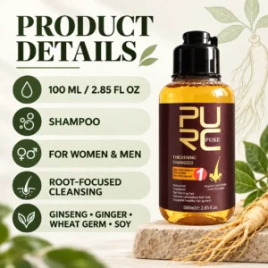 PURC Herbal Ginseng Hair Growth Shampoo 100ml product facts and botanical ingredients