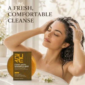 Woman using PURC Jasmine Shampoo Bar for a gentle scalp cleanse