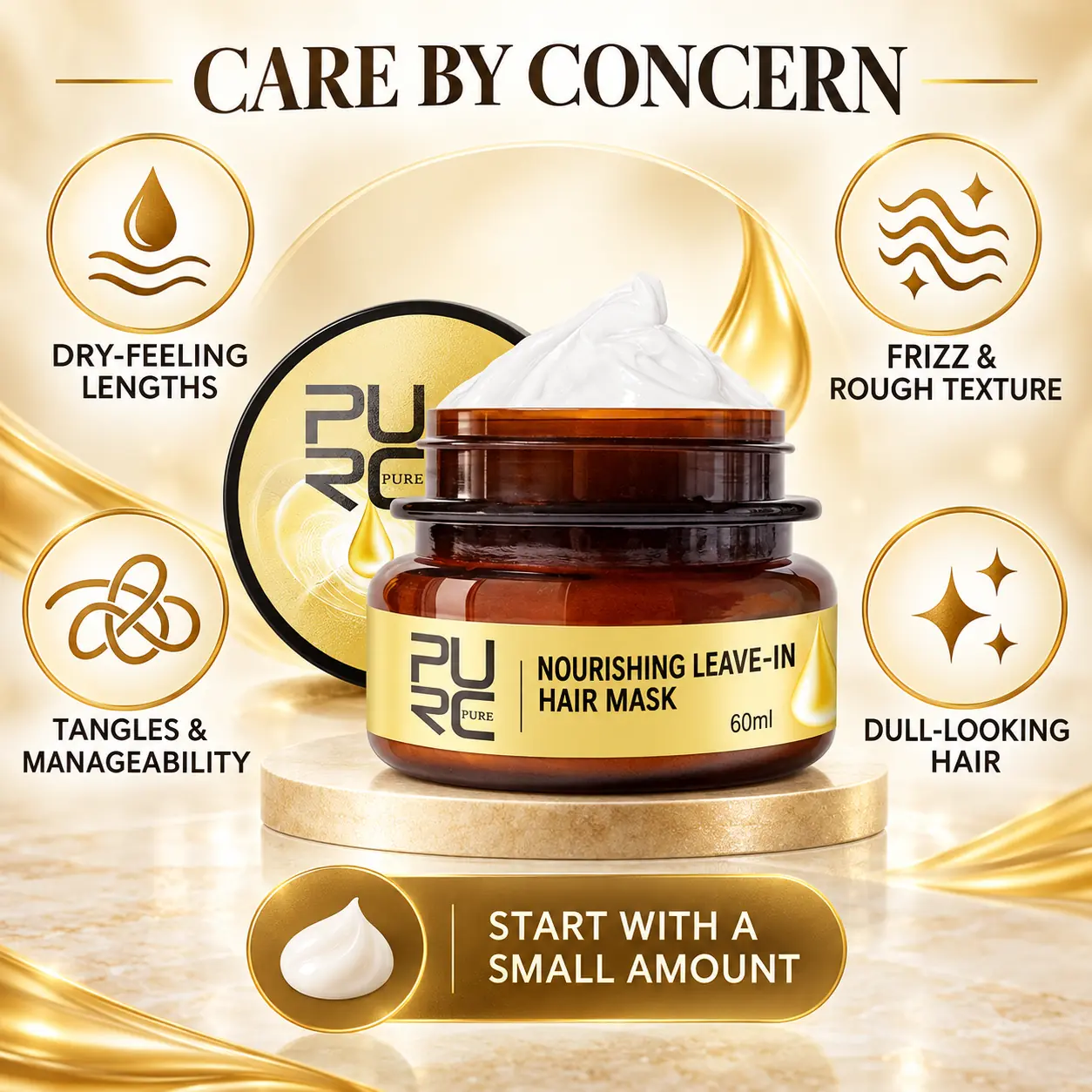 PURC leave-in hair mask care guide for dry, frizzy, tangled and dull-looking hair