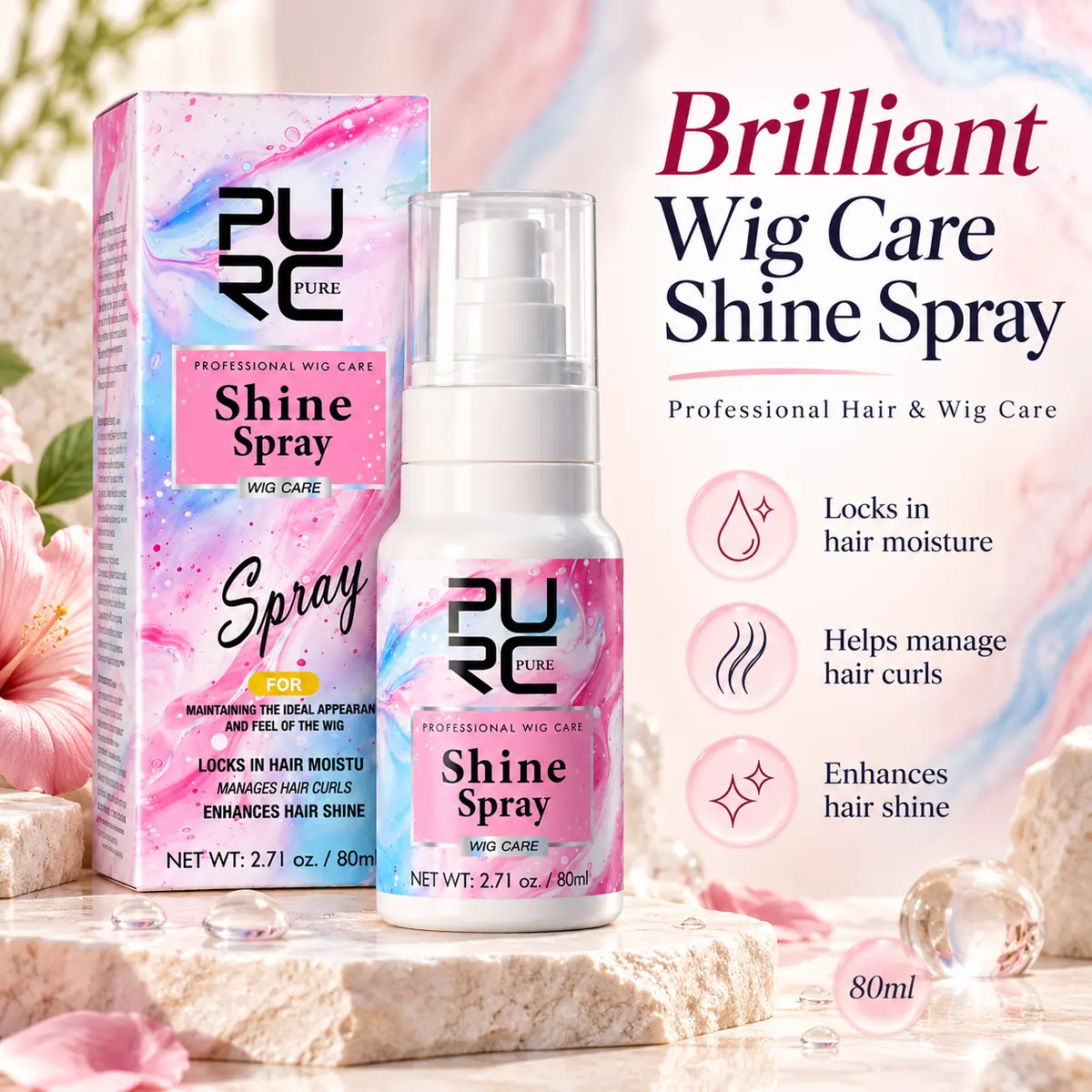 PURC Professional Wig Care Shine Spray for smooth glossy and polished looking hair