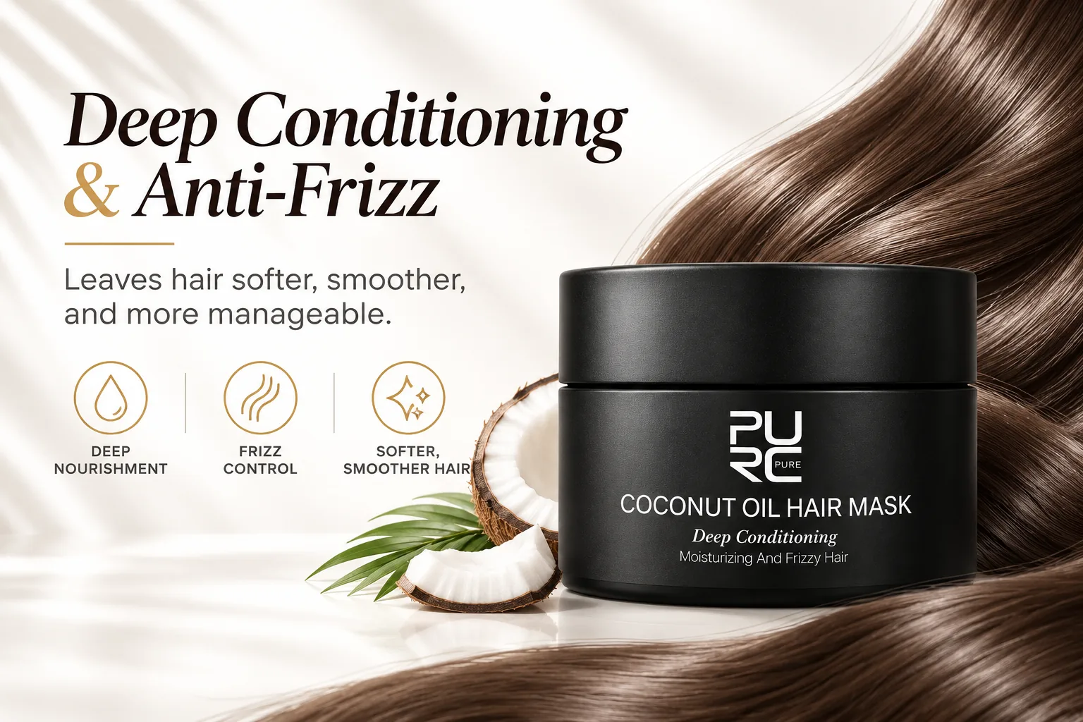 PURC Coconut Oil Hair Mask deep conditioning and anti frizz hair care benefits