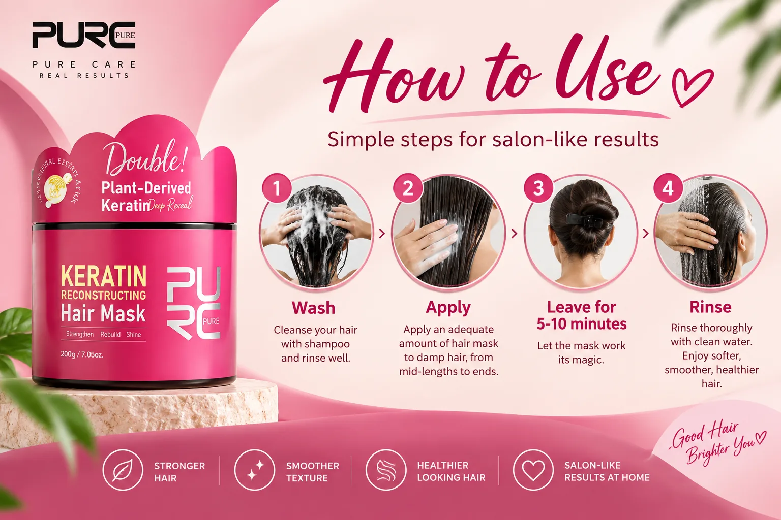 How to use PURC Keratin Reconstructing Hair Mask on damp hair
