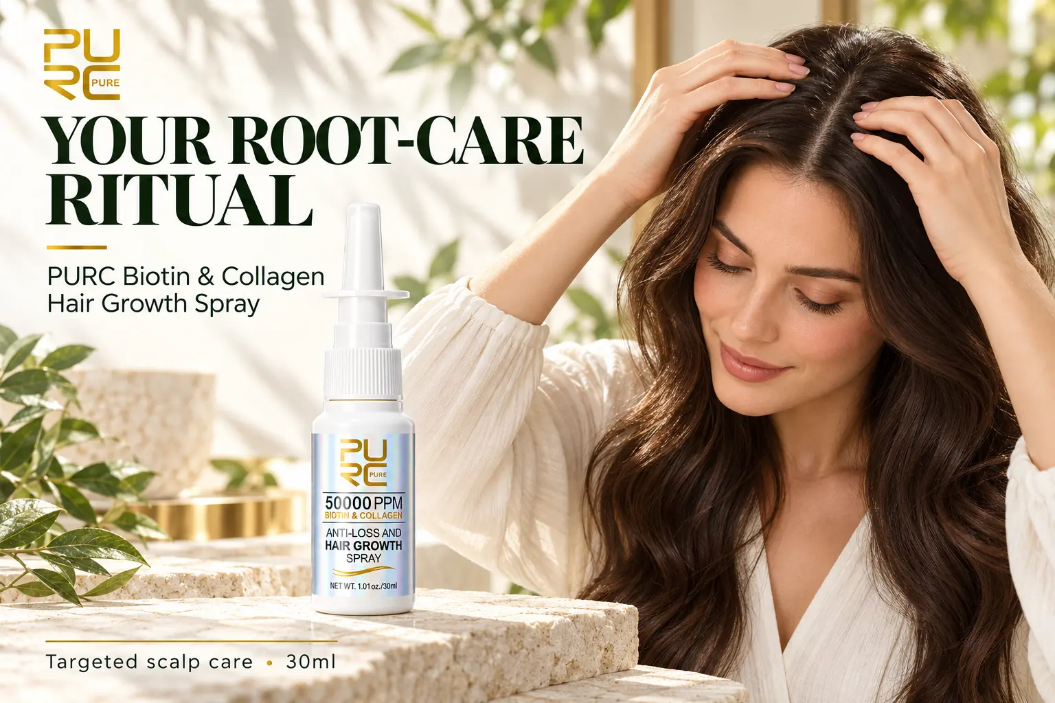 PURC Biotin and Collagen Hair Growth Spray root-care ritual for targeted scalp care