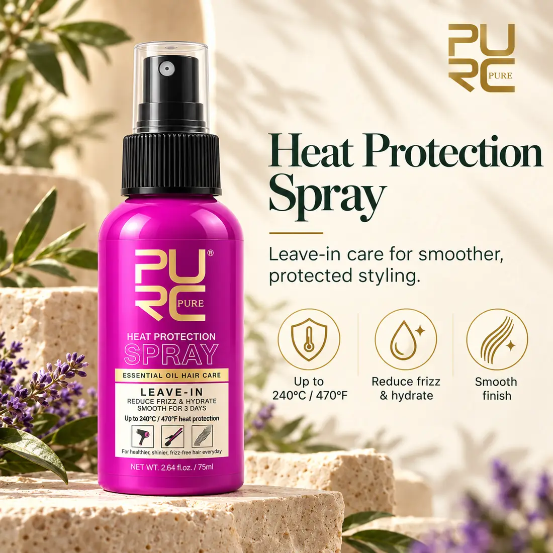 PURC Heat Protection Spray lightweight leave-in care for frizz and hydration
