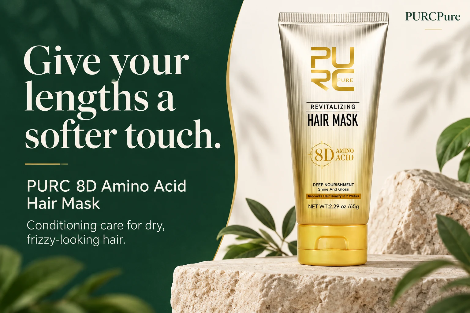 PURC 8D Amino Acid Hair Mask conditioning care banner for dry, frizzy-looking hair