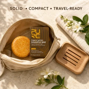 Compact PURC Jasmine Shampoo Bar for travel hair care