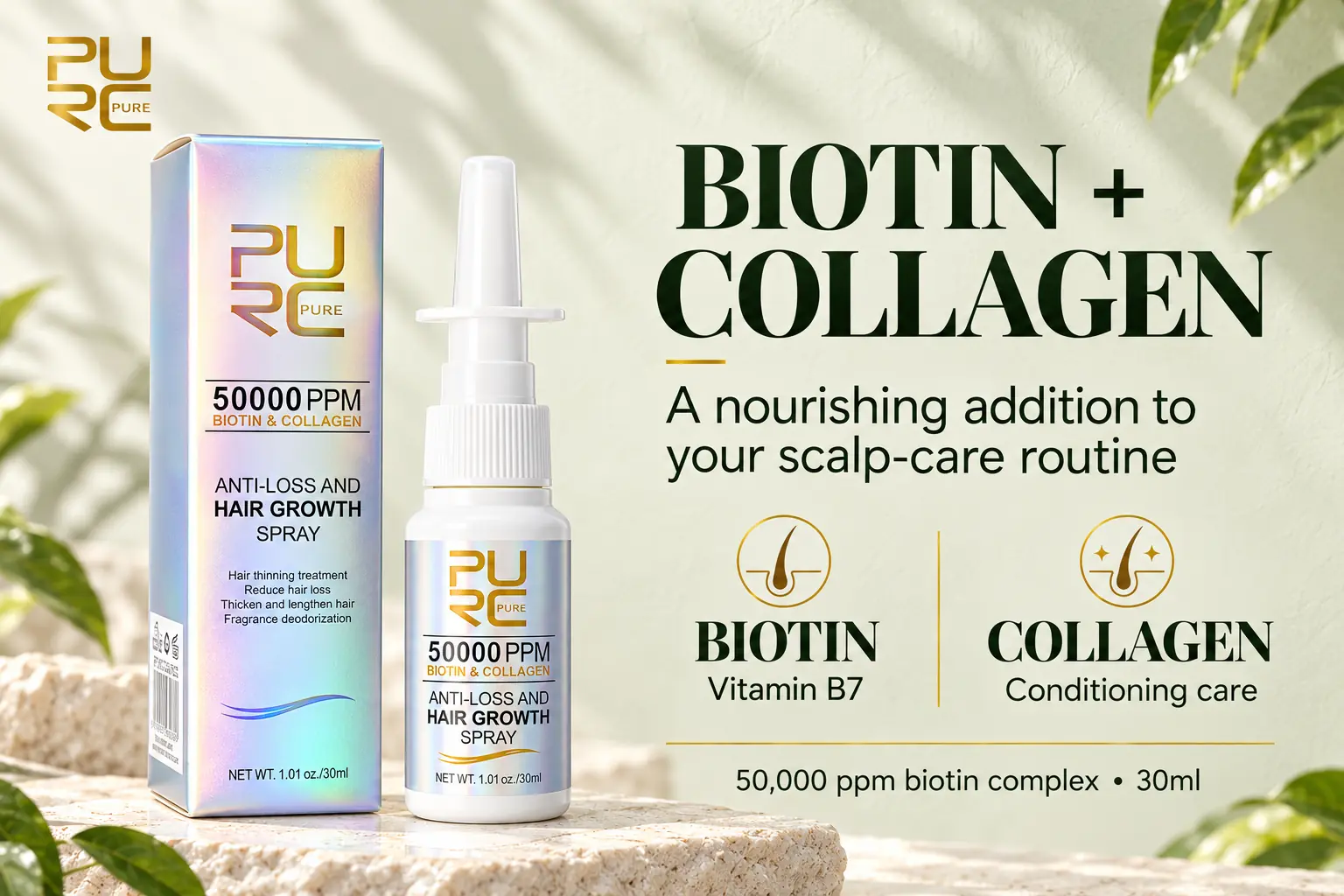 PURC Biotin and Collagen Hair Growth Spray with biotin Vitamin B7 and collagen
