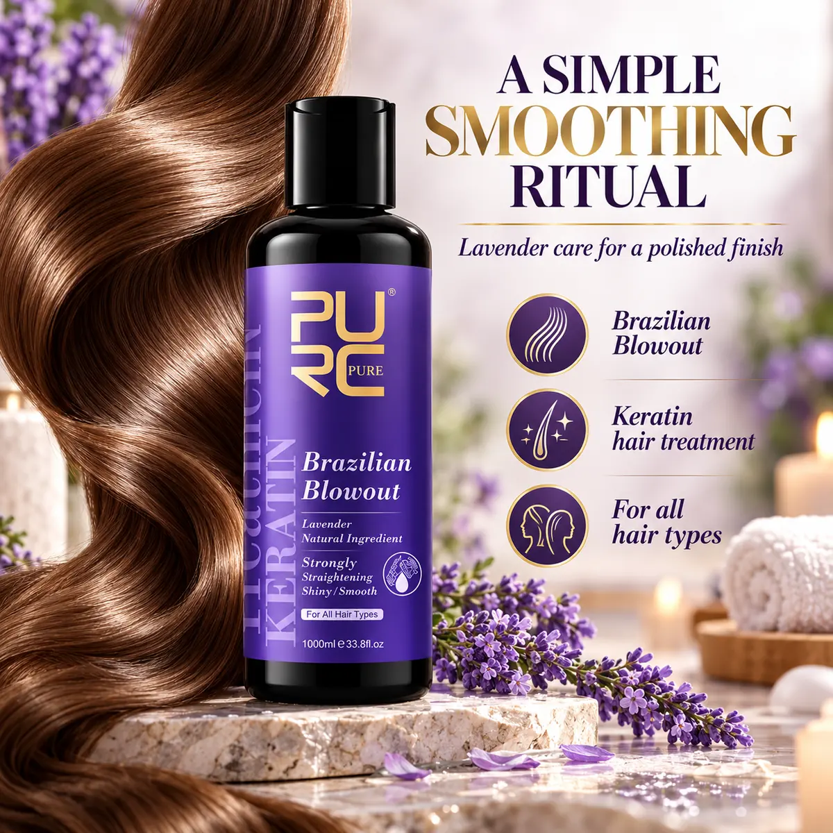 PURC Lavender Keratin smoothing treatment for frizz prone and rough looking hair