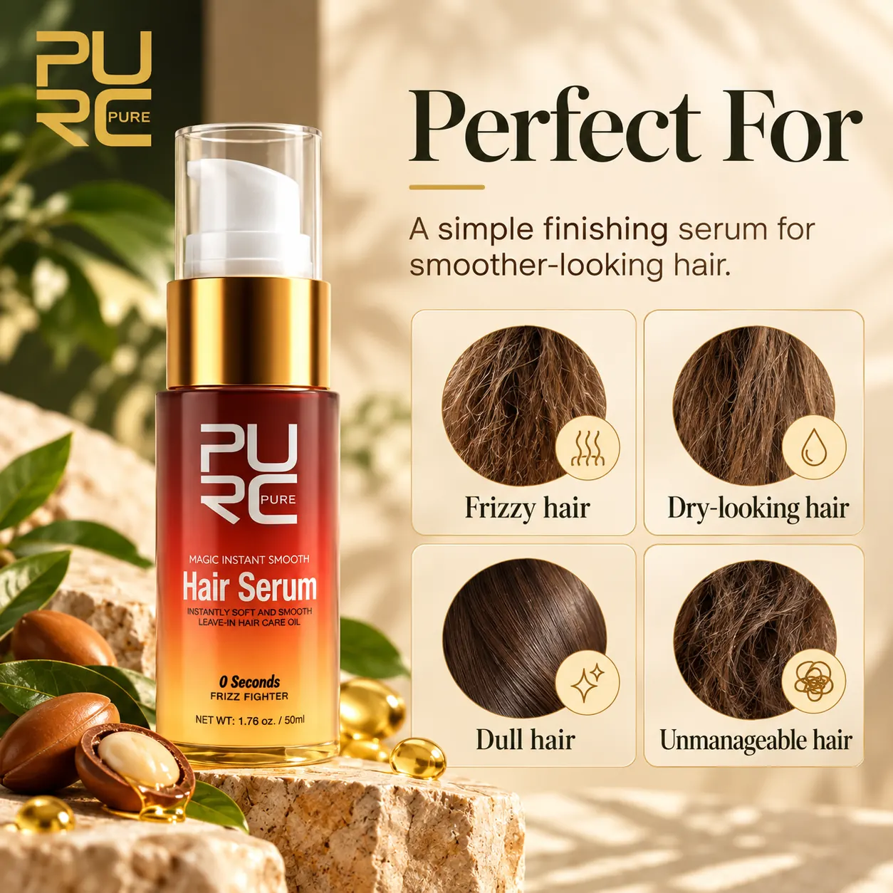 PURC Hair Smoothing Serum for dry frizzy dull and unmanageable hair