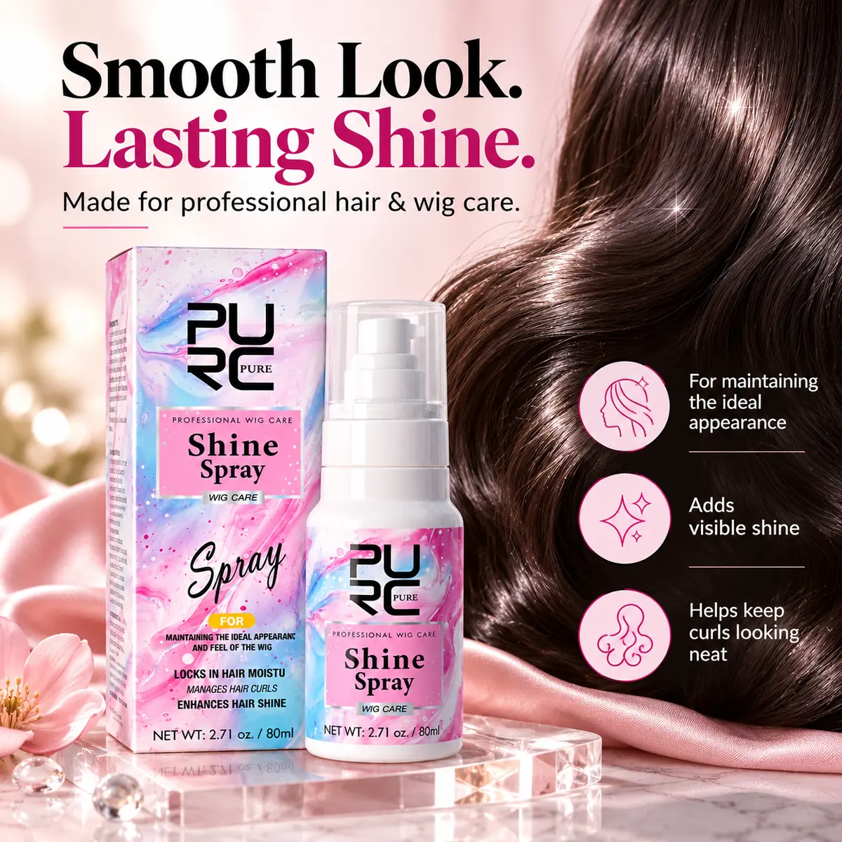 PURC Professional Wig Care Shine Spray for wigs hairpieces moisture and shine