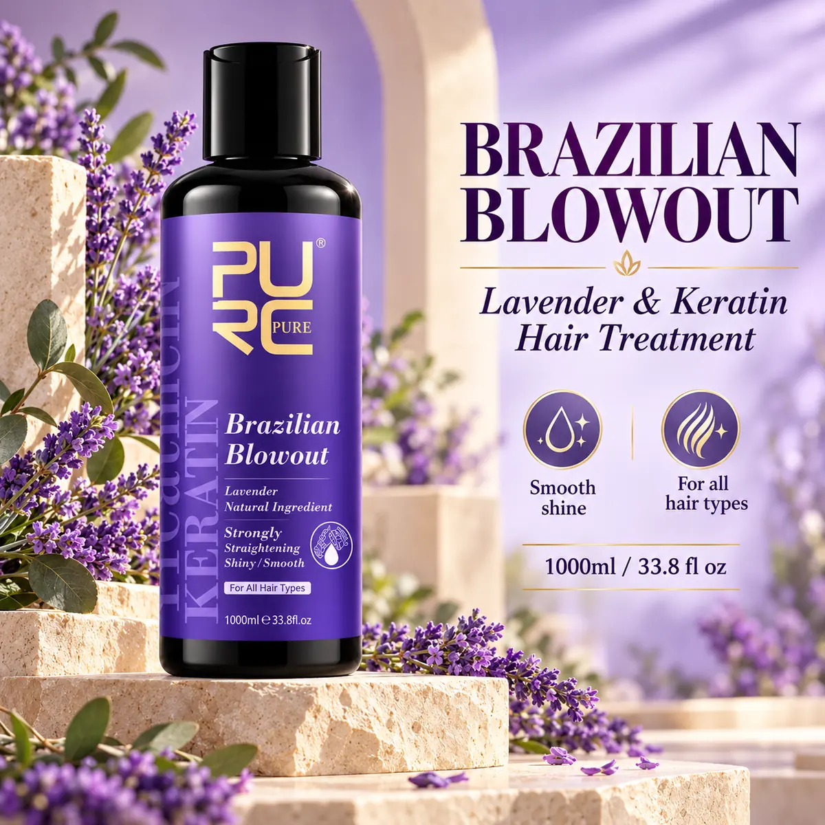 PURC Brazilian Blowout Lavender Keratin Treatment for smooth shiny manageable hair