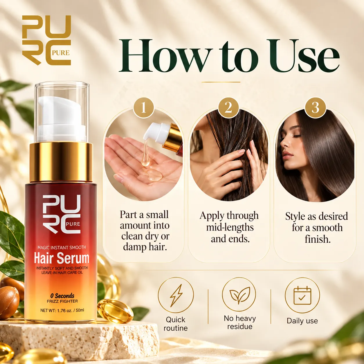 How to use PURC Hair Smoothing Serum on mid lengths and ends