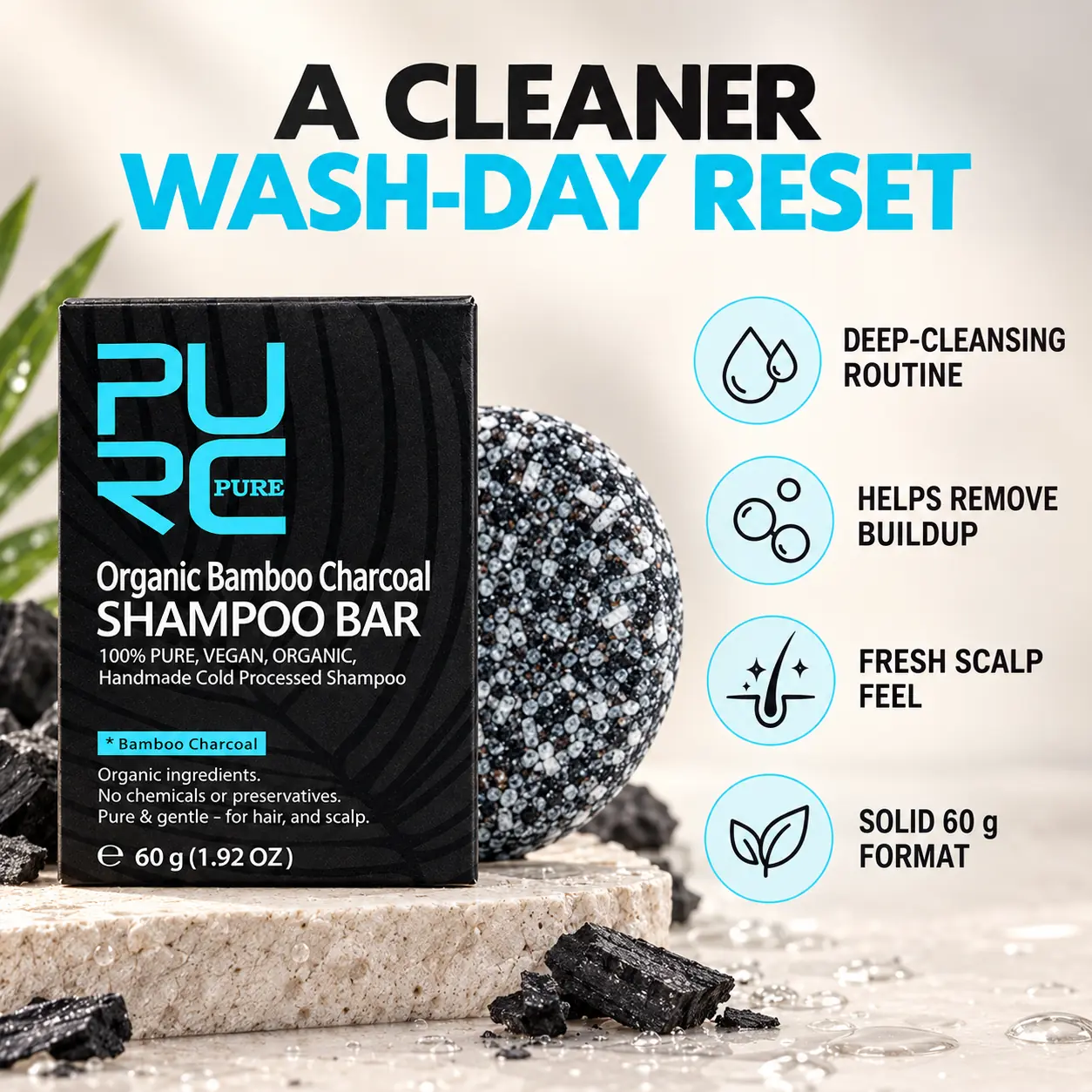 PURC Bamboo Charcoal Shampoo Bar benefits for deep cleansing and buildup removal