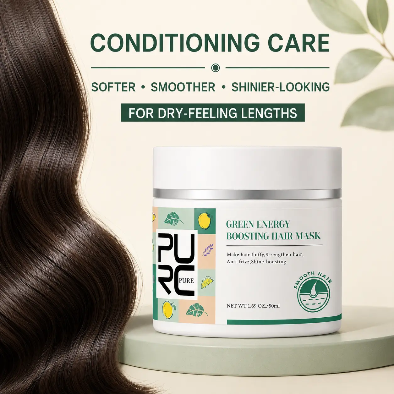 PURC Green Energy Boosting Hair Mask conditioning benefits for softer smoother-looking hair