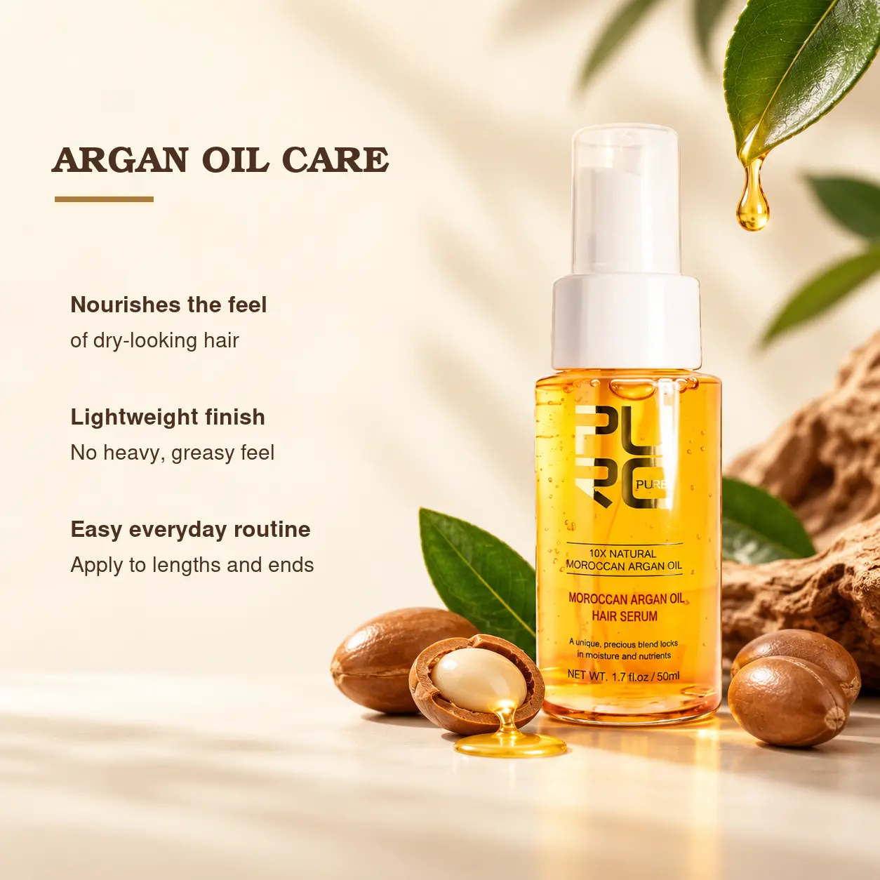 PURC Moroccan Argan Oil Hair Serum argan oil care for a lightweight hair finish