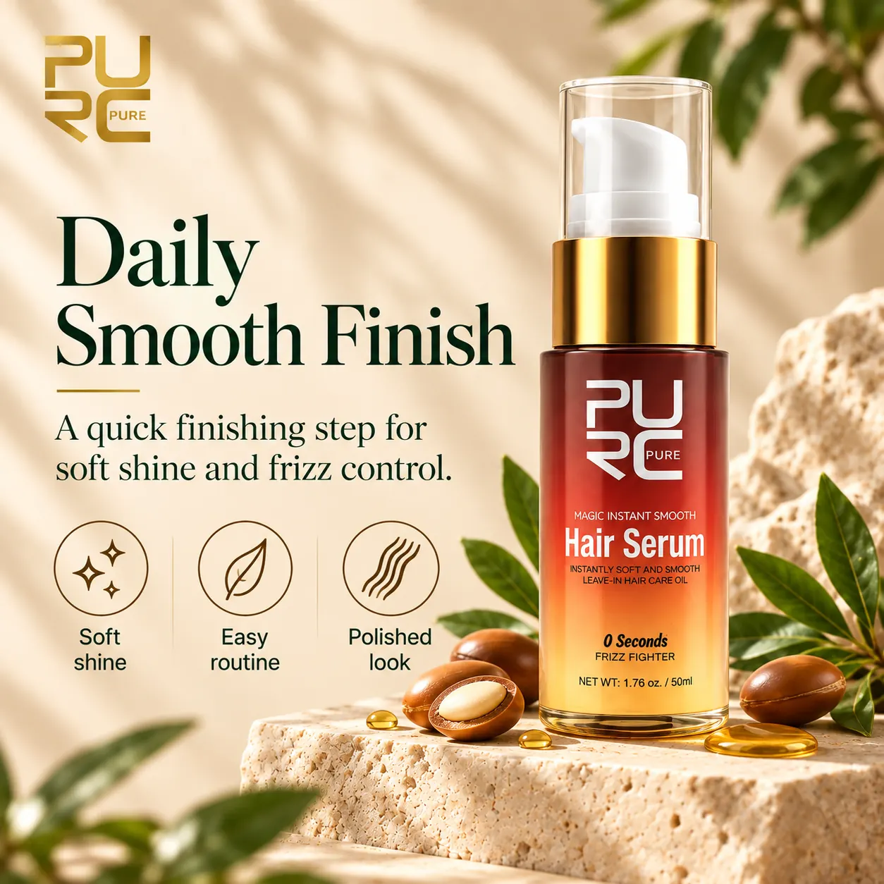 PURC Hair Smoothing Serum daily finishing routine for soft smooth shiny looking hair