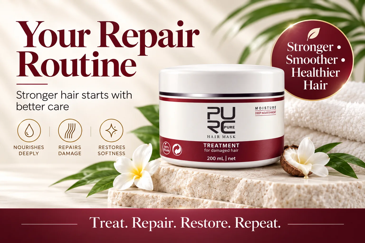PURC Keratin Hair Mask repair routine for stronger smoother and healthier looking hair