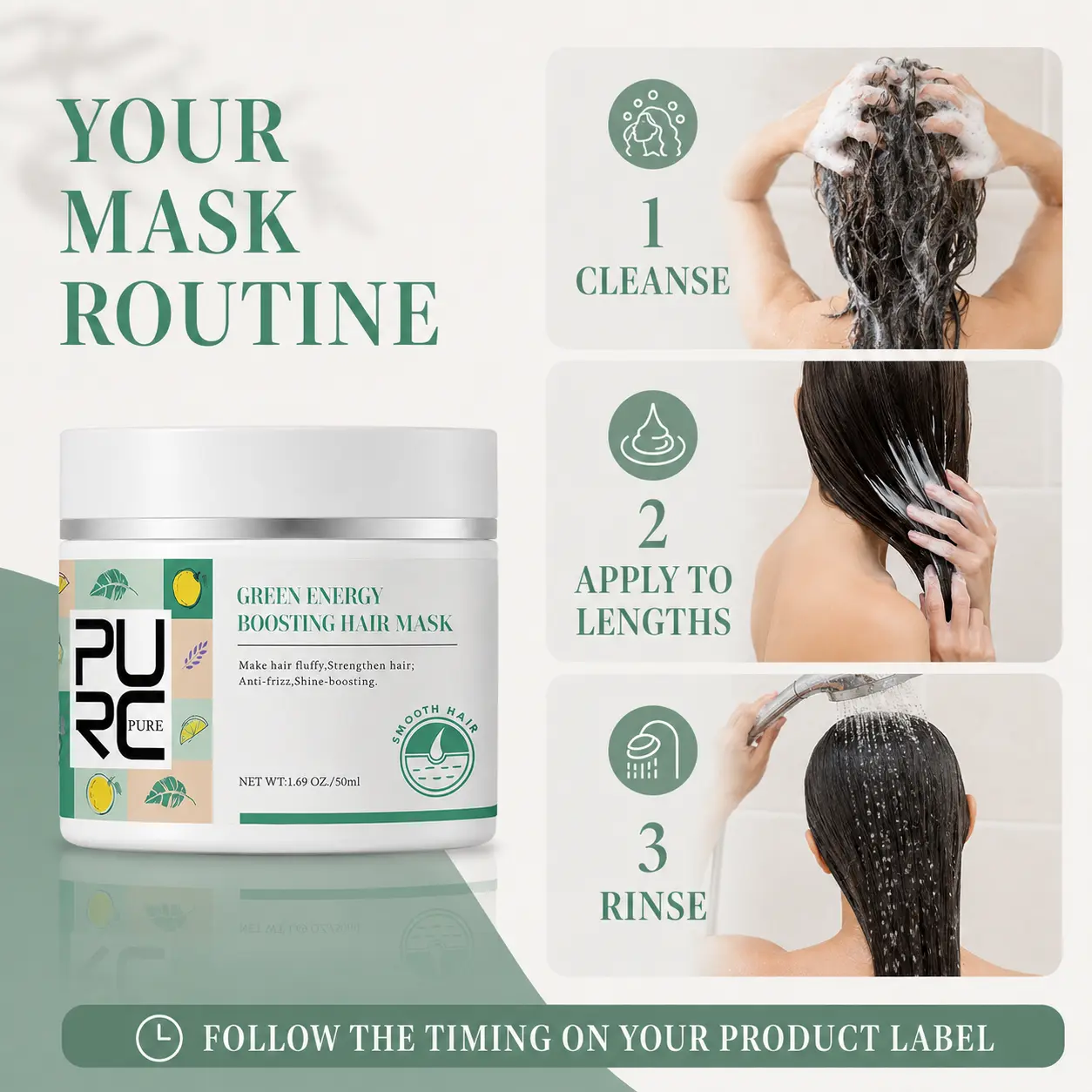 How to use PURC Green Energy Boosting Hair Mask in three simple steps