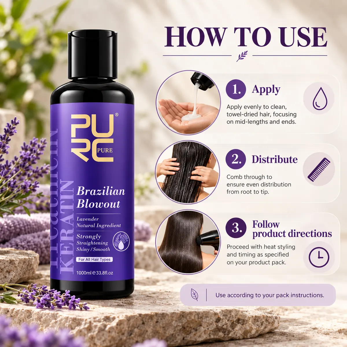 How to use PURC Brazilian Blowout Lavender Keratin Treatment