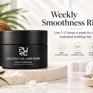 Weekly hair care routine with PURC Coconut Oil Hair Mask for softer smoother hair