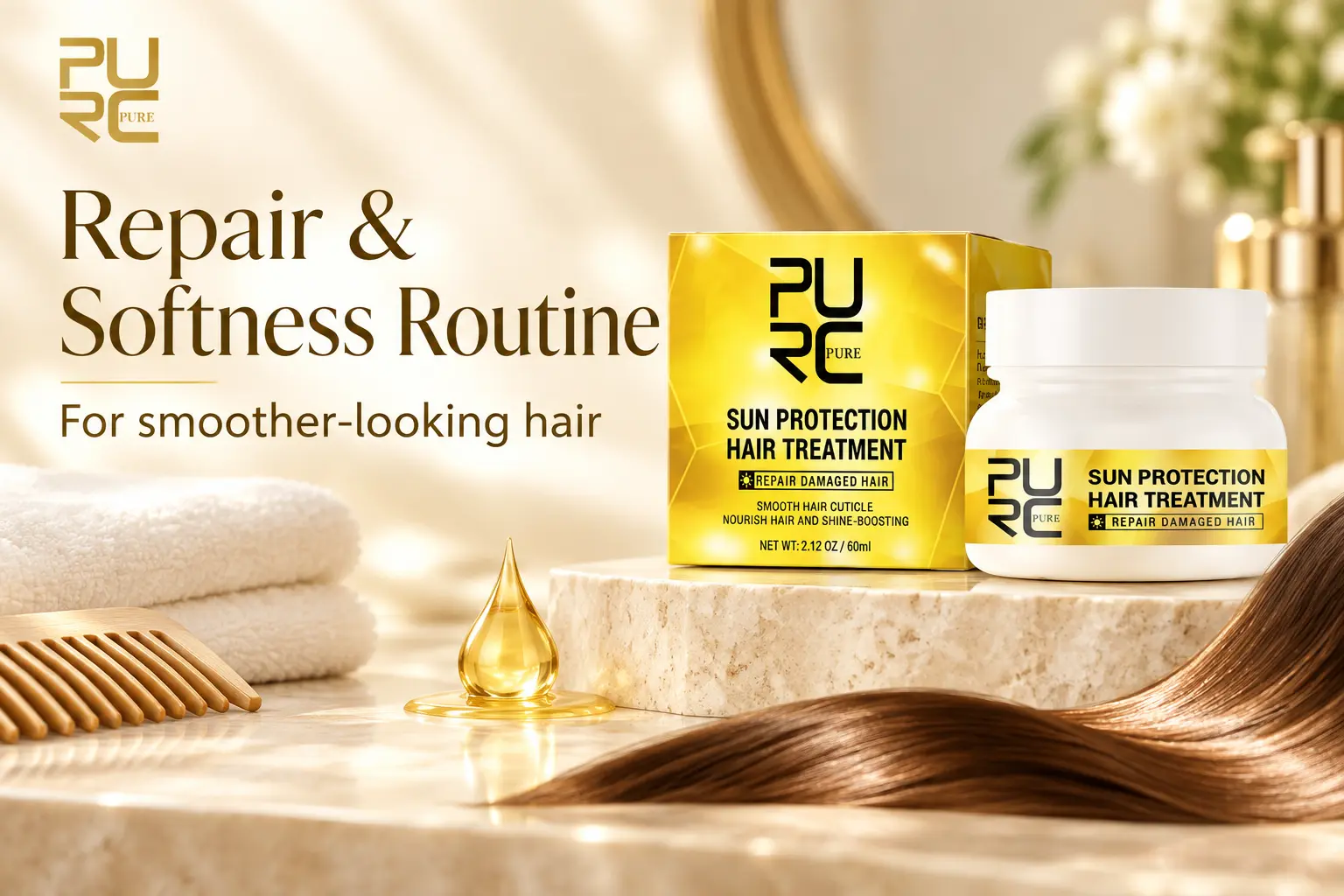PURC Sun Protection Hair Treatment Mask repair and softness routine banner