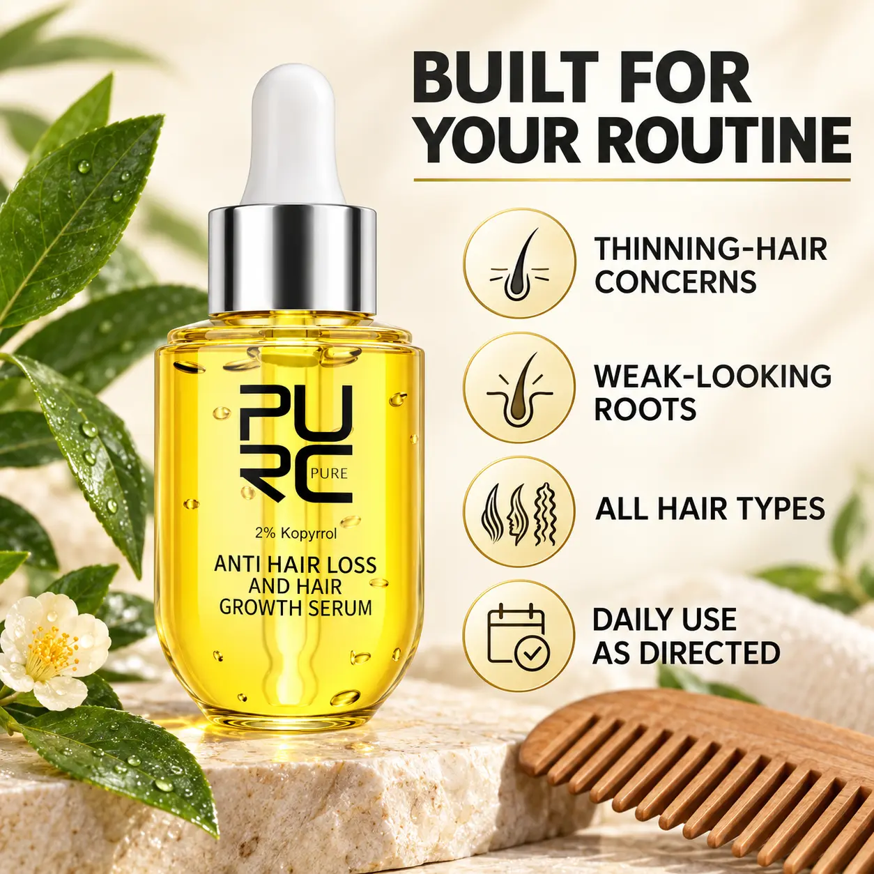 PURC hair growth serum routine guide for thinning hair concerns weak-looking roots and all hair types