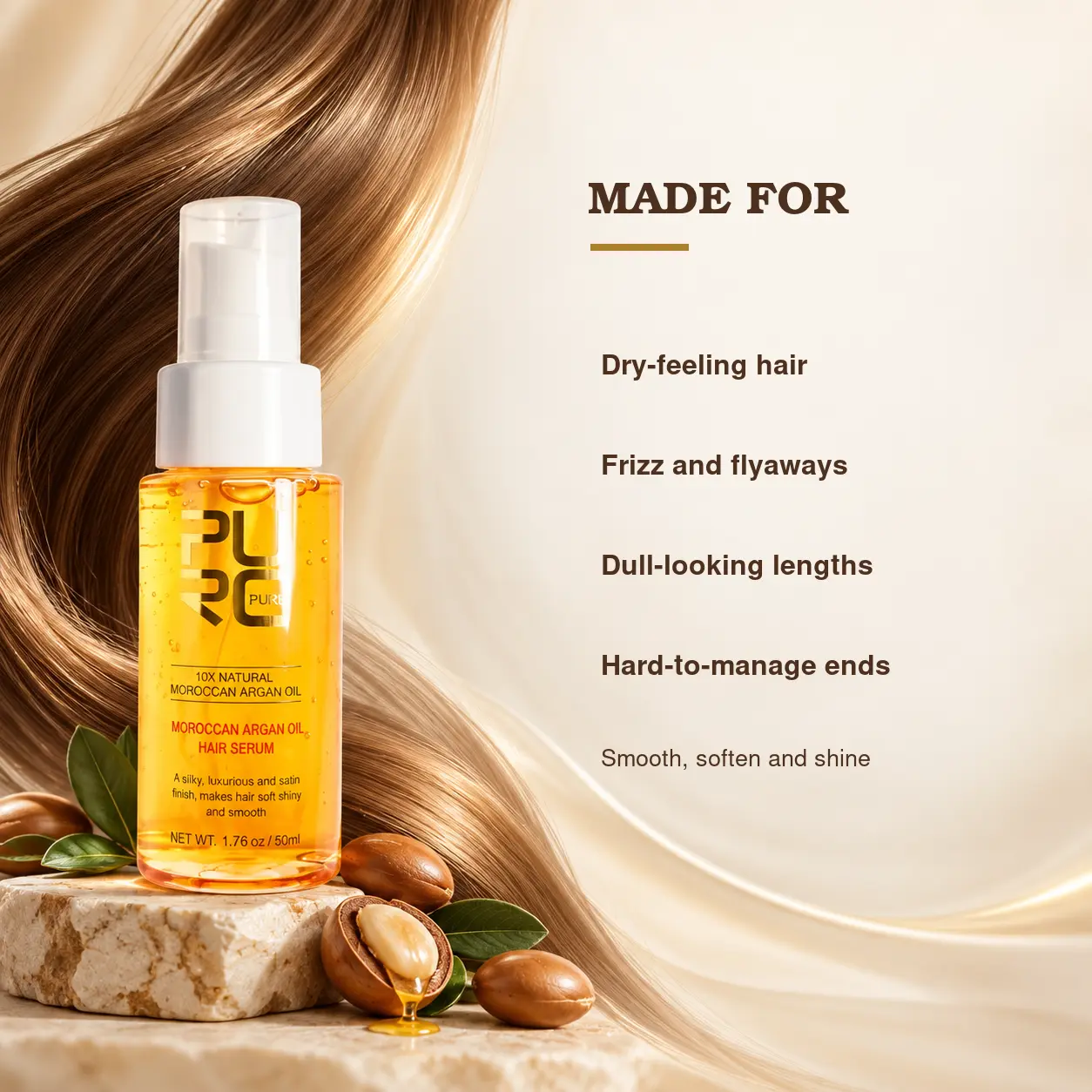 PURC Moroccan Argan Oil Hair Serum guide for dry, frizzy and dull-looking hair