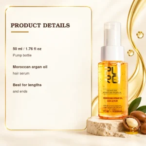 PURC Moroccan Argan Oil Hair Serum product details showing 50 ml pump bottle