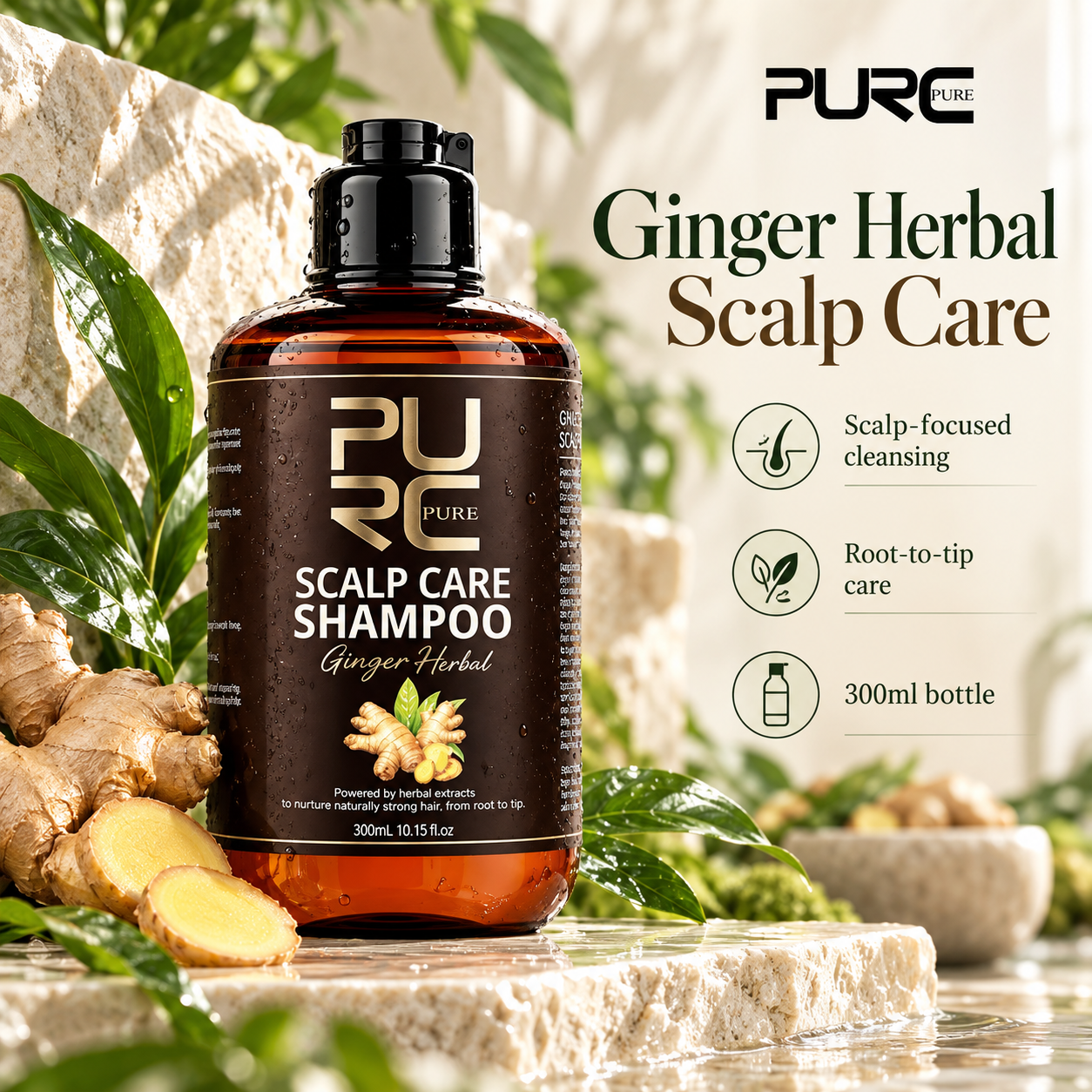 PURC Ginger Herbal Scalp Care Shampoo with ginger and herbal extracts