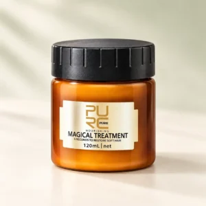 Open PURC Magical Treatment Hair Mask jar with creamy hair mask texture and black lid
