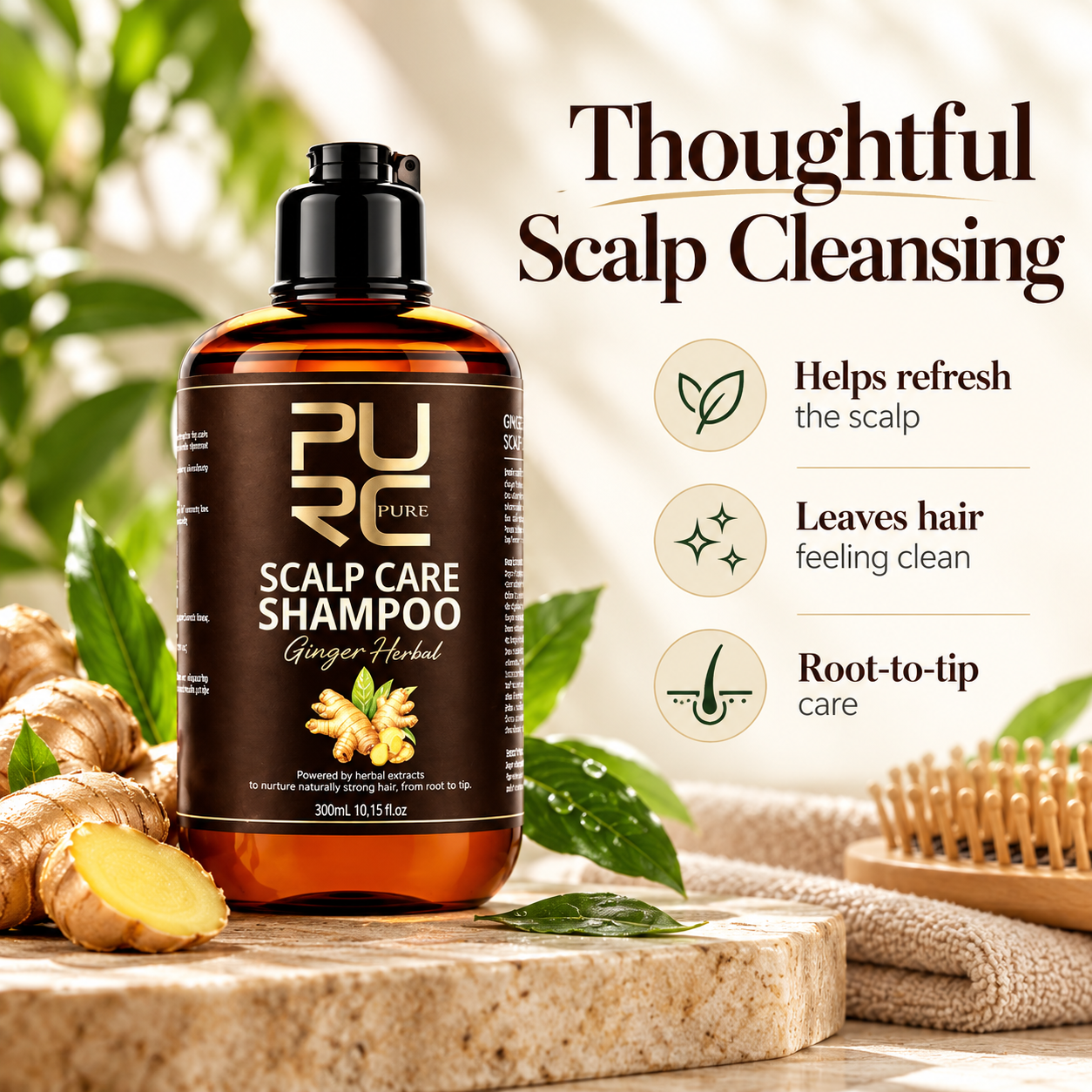 PURC Ginger Herbal Scalp Care Shampoo for refreshing and cleansing the scalp
